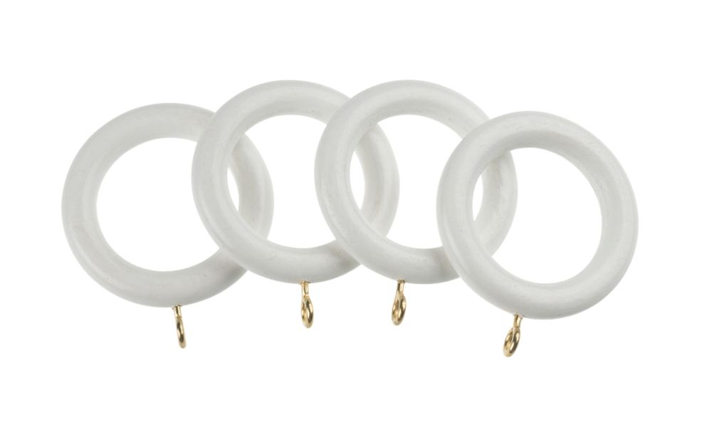 Universal Wooden 28mm Curtain Rings White 4 Pack Curtain