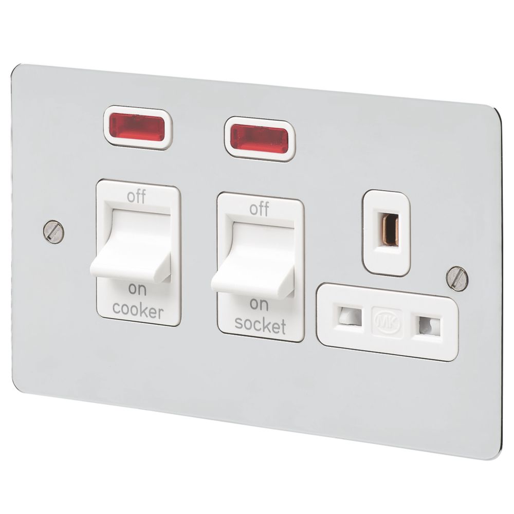 MK Edge 45A 2-Gang DP Cooker Switch & 13A DP Switched Socket Polished Chrome with Neon with White Inserts Reviews