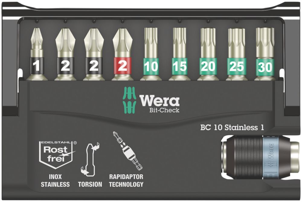 Wera Bit-Check Mixed Stainless Screwdriver Bit Set 10 Pieces