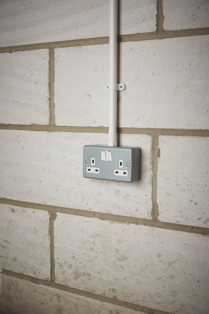 MK Metalclad Plus 13A 2-Gang DP Switched Metal Clad Plug Socket with White Inserts