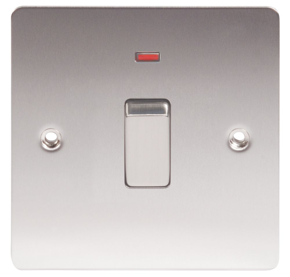 LAP 20A 1-Gang DP Control Switch Brushed Stainless Steel with Neon with Colour-Matched Inserts