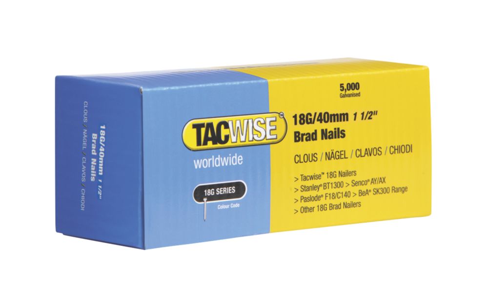 Tacwise Galvanised Brad Nails 18ga x 40mm 5000 Pack