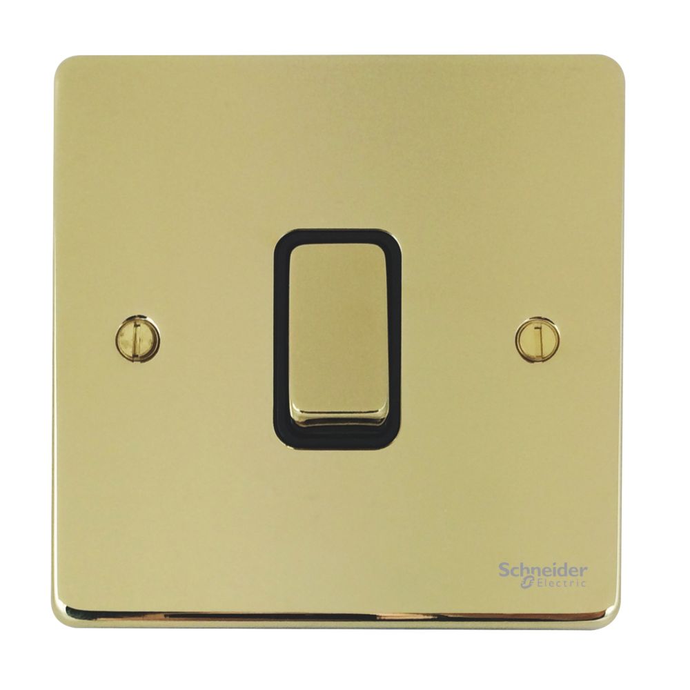 Schneider Electric Ultimate Low Profile 16AX 1-Gang 2-Way Light Switch Polished Brass with Black Inserts