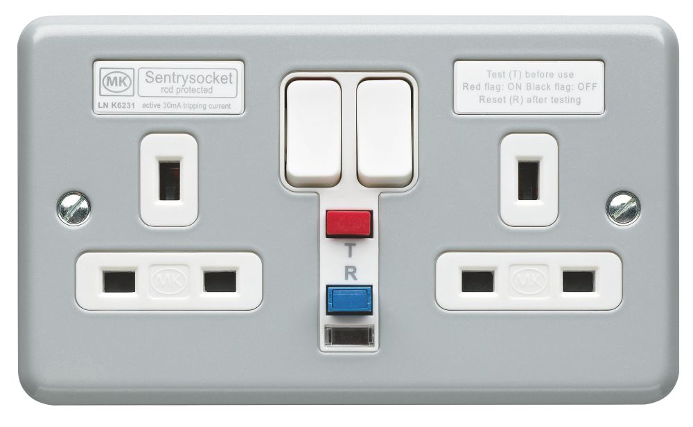 MK 13A 2-Gang DP Switched Metal Clad Active Plug Socket with White Inserts