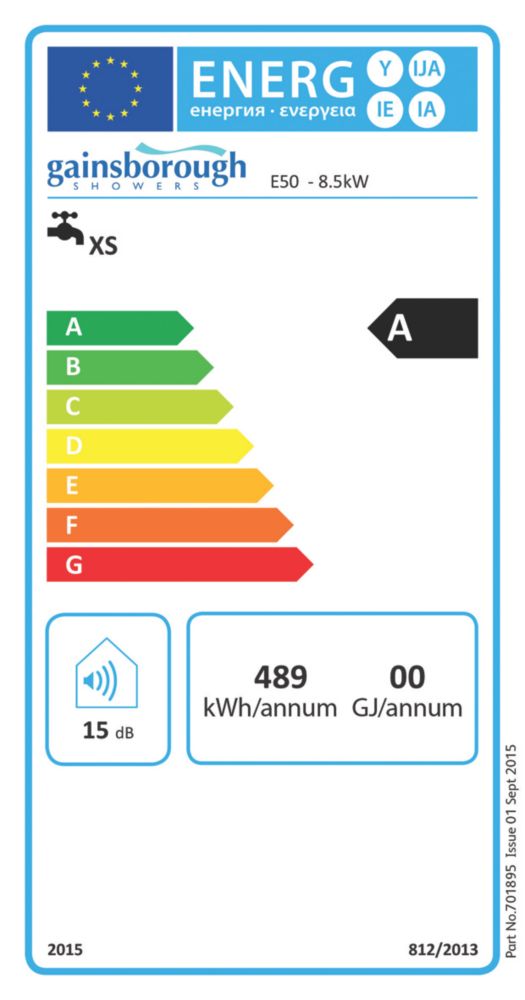 Gainsborough e50 White / Chrome 8.5kW Electric Shower