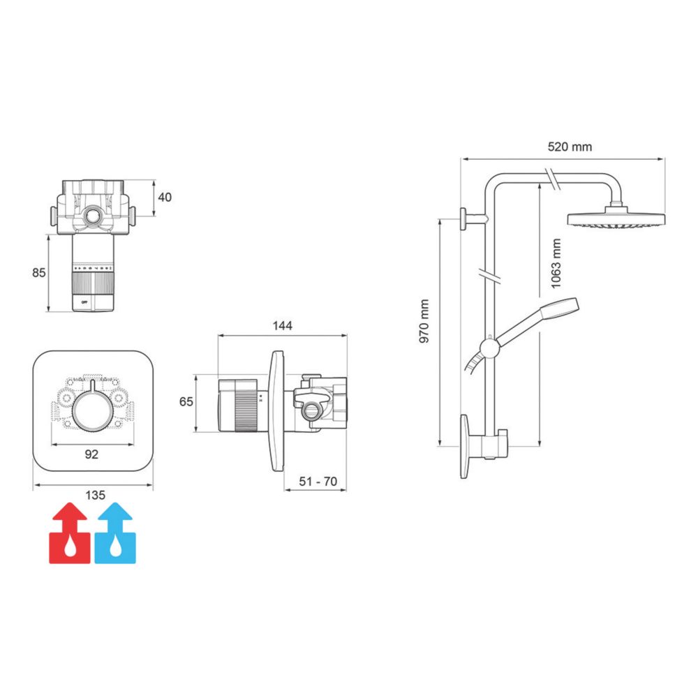 Mira Adept Rear-Fed Concealed Chrome Thermostatic Shower w/Hand Shower/ Deluge Head