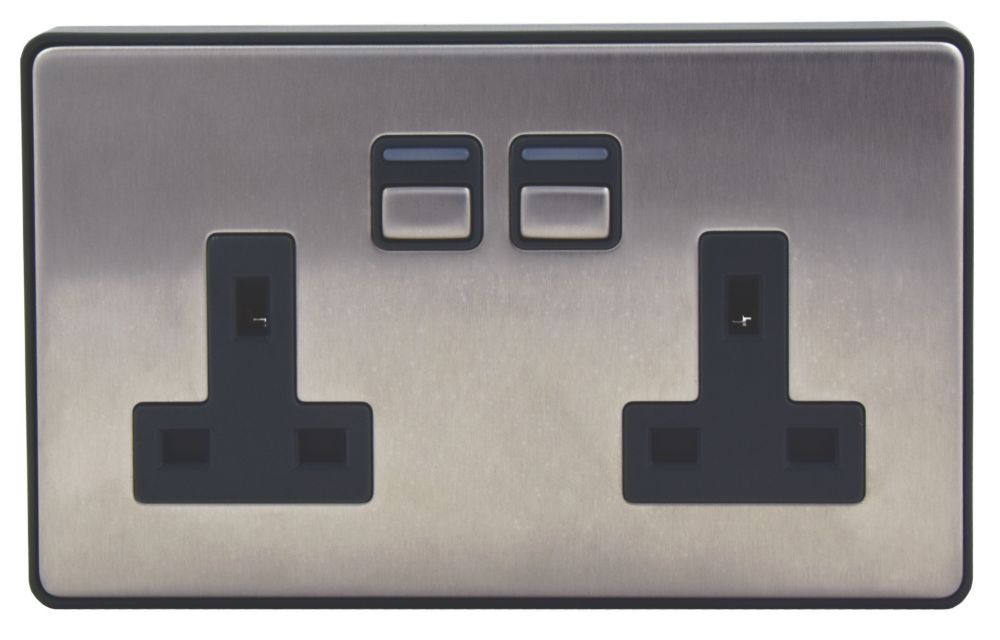 Lightwave 13A 2-Gang SP Smart Socket Brushed Stainless Steel