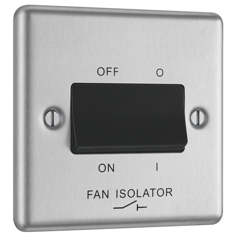 LAP 10AX 1-Gang 3-Pole Fan Isolator Switch Brushed Stainless Steel with Black Inserts