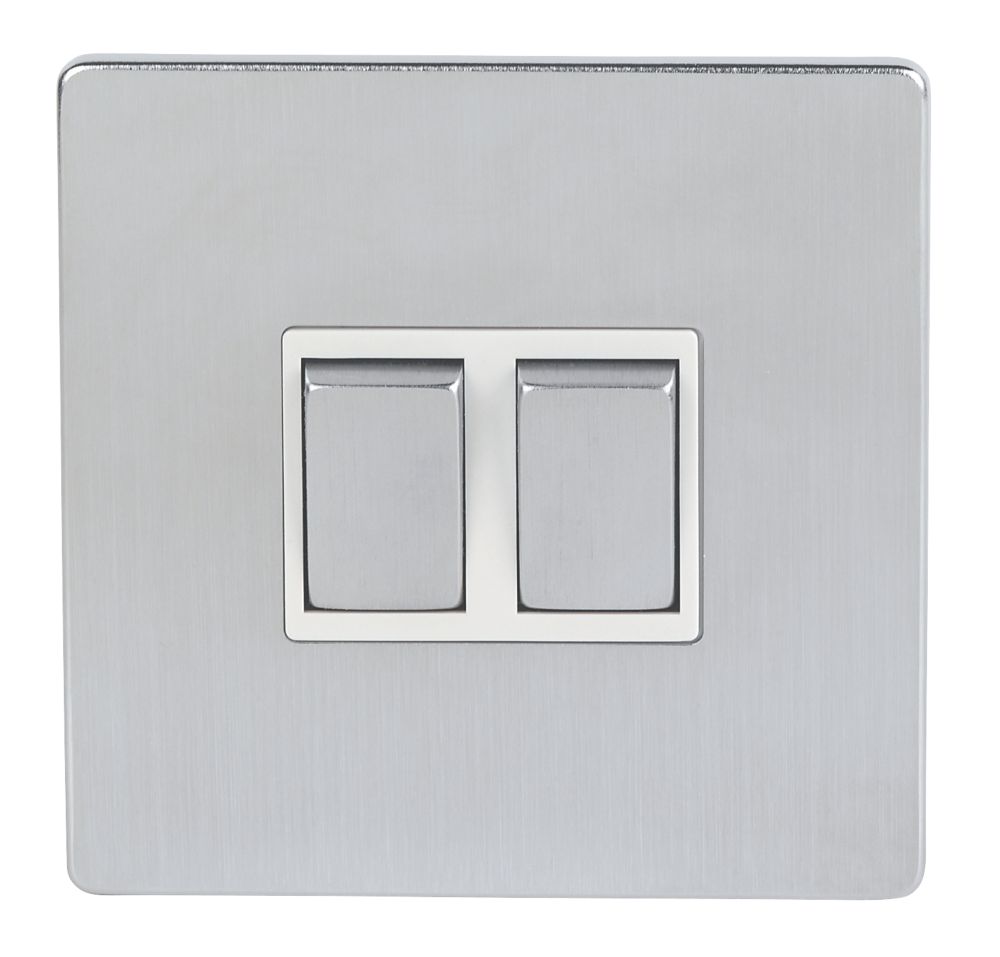 LAP 10AX 2-Gang 2-Way Light Switch Brushed Chrome with White Inserts