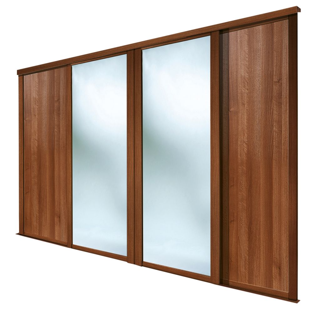 Spacepro Shaker 4 Door Sliding Wardrobe Door Kit Walnut Mirror