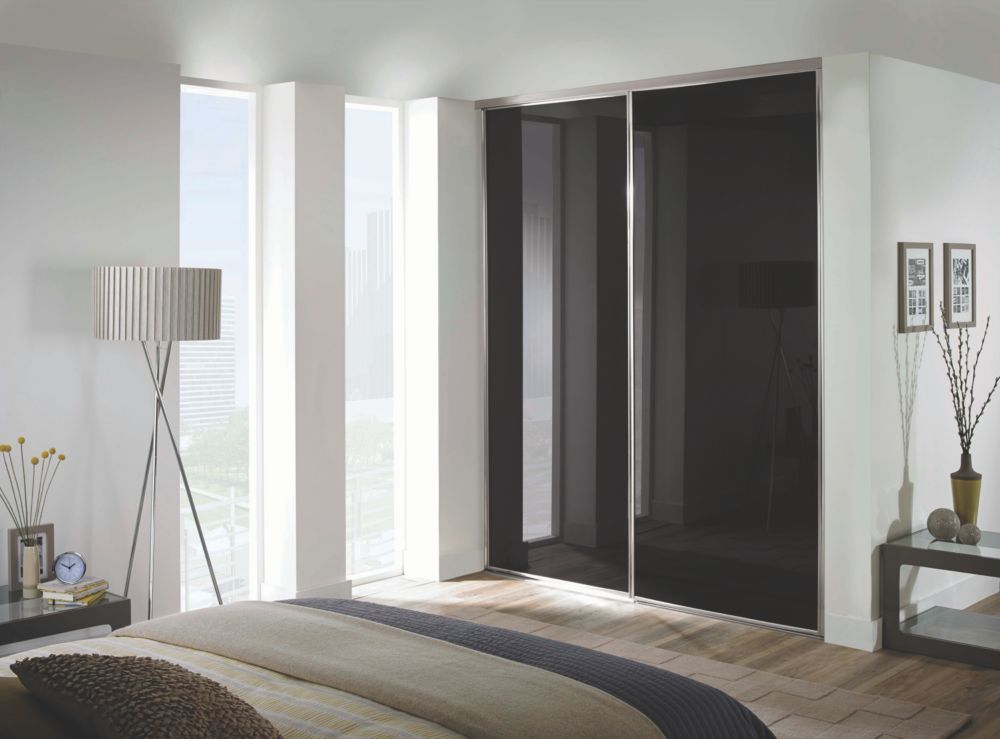 Spacepro Classic 2 Door Framed Glass Sliding Wardrobe Doors Black 1793 X 2260mm