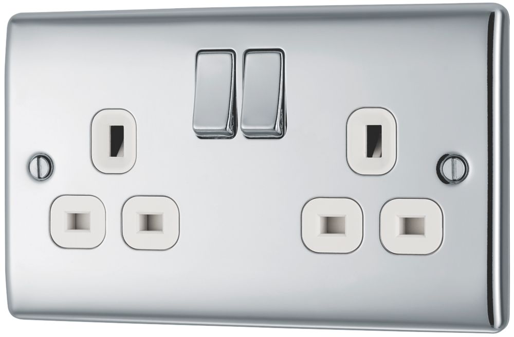 British General Nexus Metal 13A 2-Gang DP Switched Plug Socket Polished Chrome with White Inserts Reviews