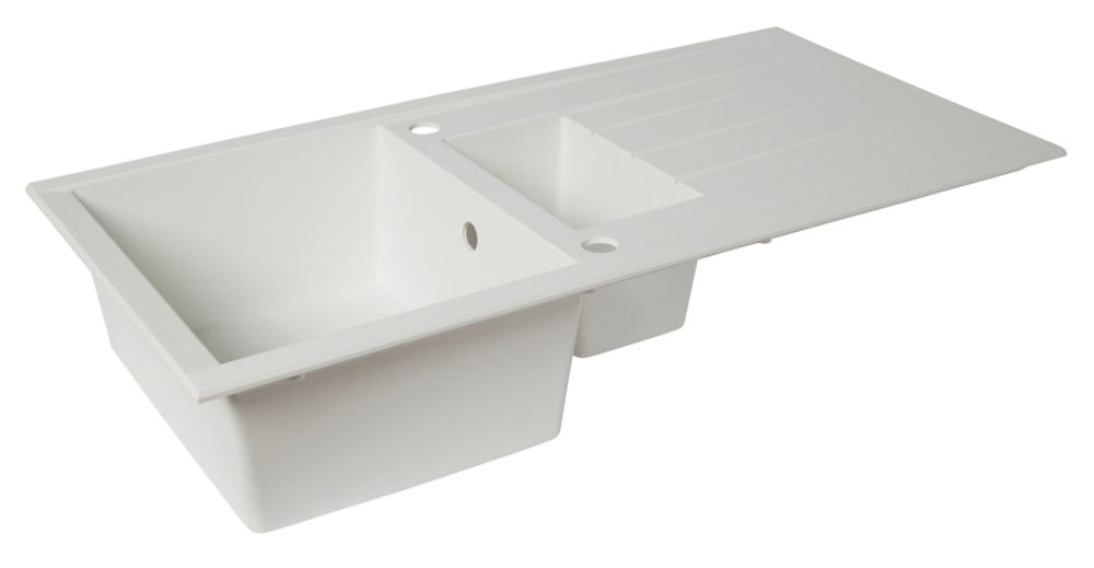 Plastic Resin Kitchen Sink Drainer White 1 5 Bowl Reversible 1000 X 500mm