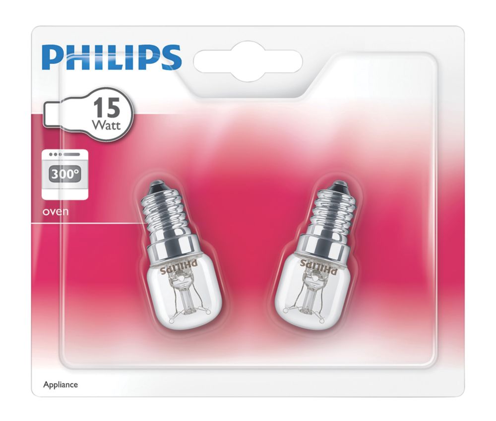 Philips SES Pygmy Incandescent Oven Light Bulb 90lm 15W 2 Pack