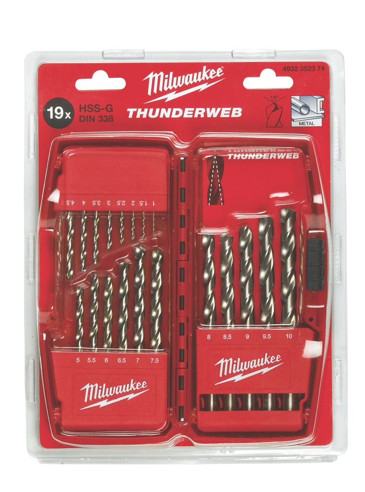 Milwaukee Straight Shank ThunderWeb HSS-G Metal Drill Bit Set 19 Piece Set