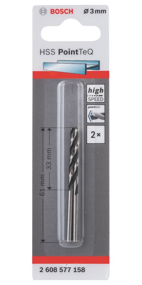 Bosch Straight Shank Drill Bit 3 x 61mm 2 Pack