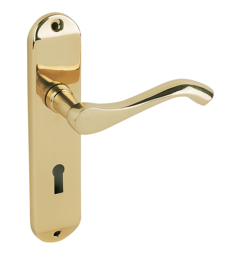 Smith & Locke Cadenza Fire Rated Lever on Backplate Lock Door Handles Pair Polished Brass