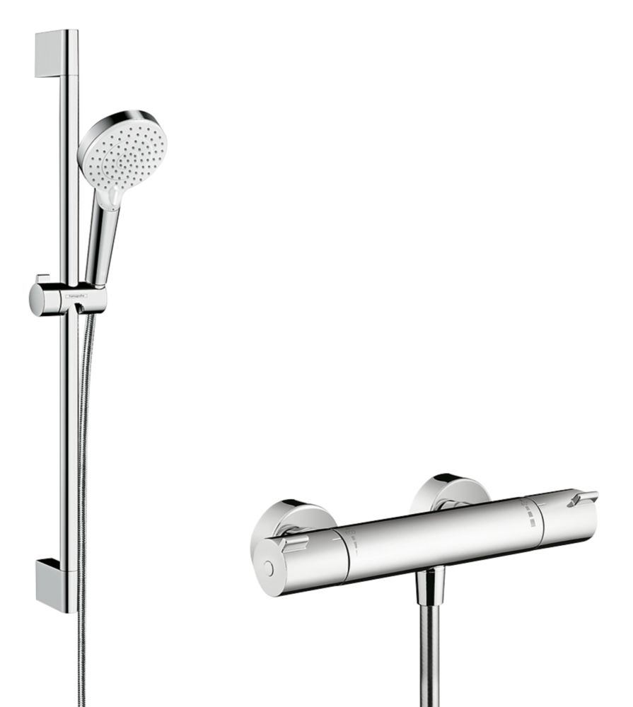 Hansgrohe Ecostat HP Rear-Fed Exposed Silver / White Thermostatic Mixer Shower Reviews