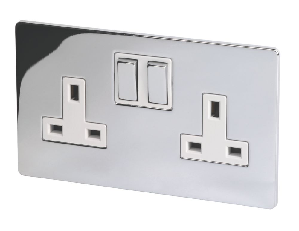 LAP 13A 2-Gang DP Switched Plug Socket Polished Chrome with White Inserts 5 Pack