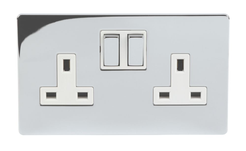 LAP 13A 2-Gang DP Switched Plug Socket Polished Chrome with White Inserts 5 Pack