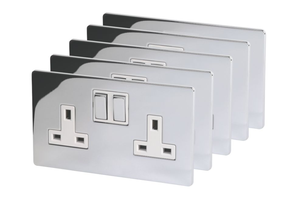 LAP 13A 2-Gang DP Switched Plug Socket Polished Chrome with White Inserts 5 Pack Reviews