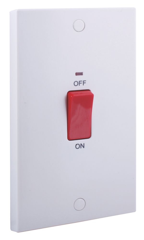 British General 900 Series 45A 2-Gang DP Cooker Switch White with Neon with Colour-Matched Inserts