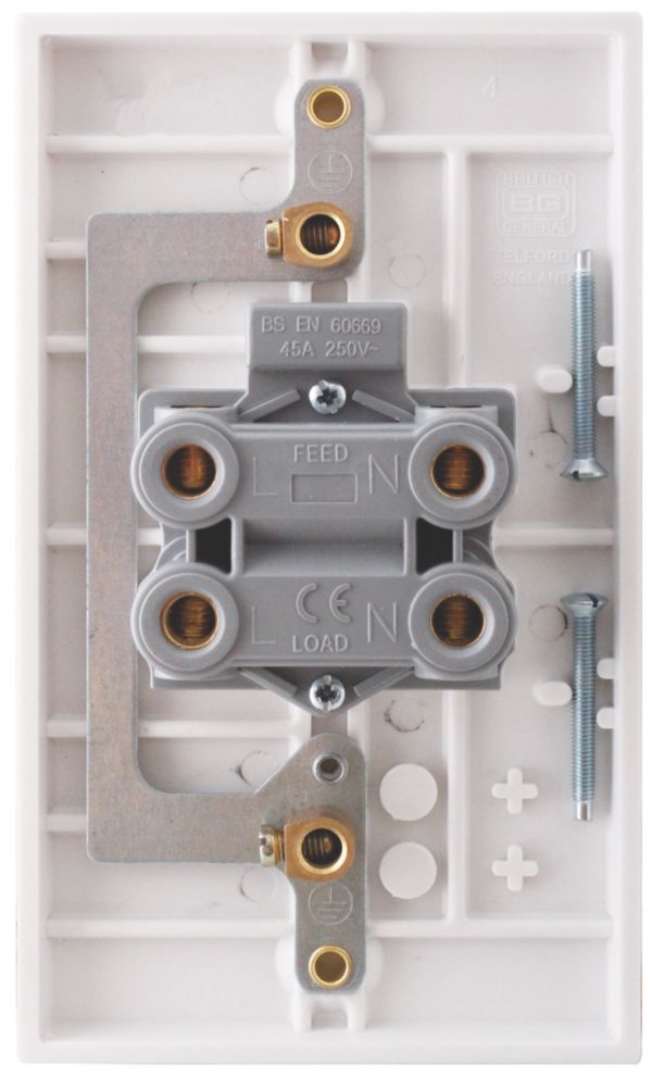 British General 900 Series 45A 2-Gang DP Cooker Switch White with Neon with Colour-Matched Inserts