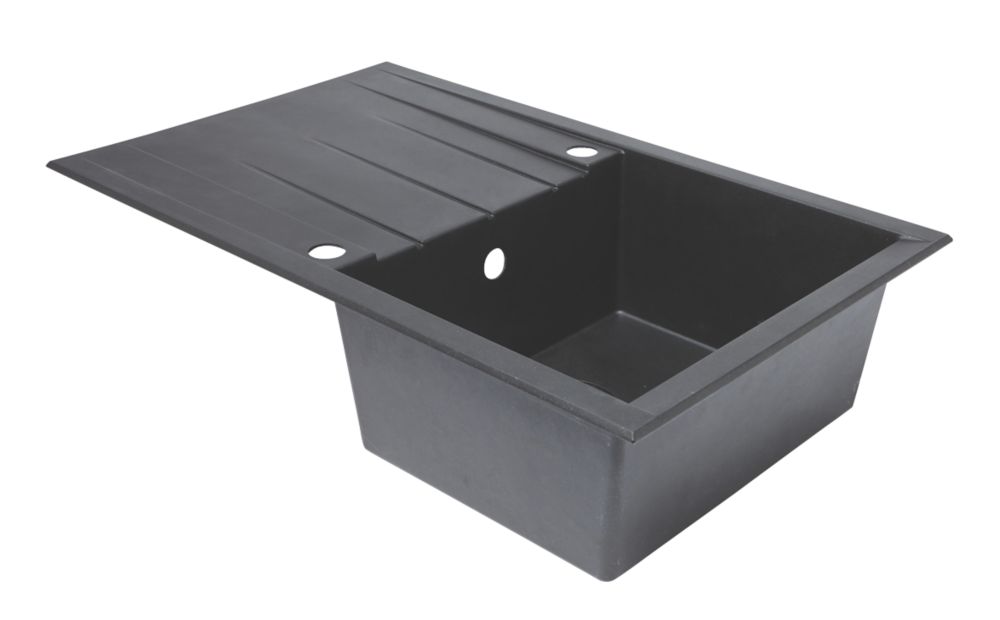 Plastic & Resin Kitchen Sink & Drainer Black 1 Bowl Reversible 800 x 500mm