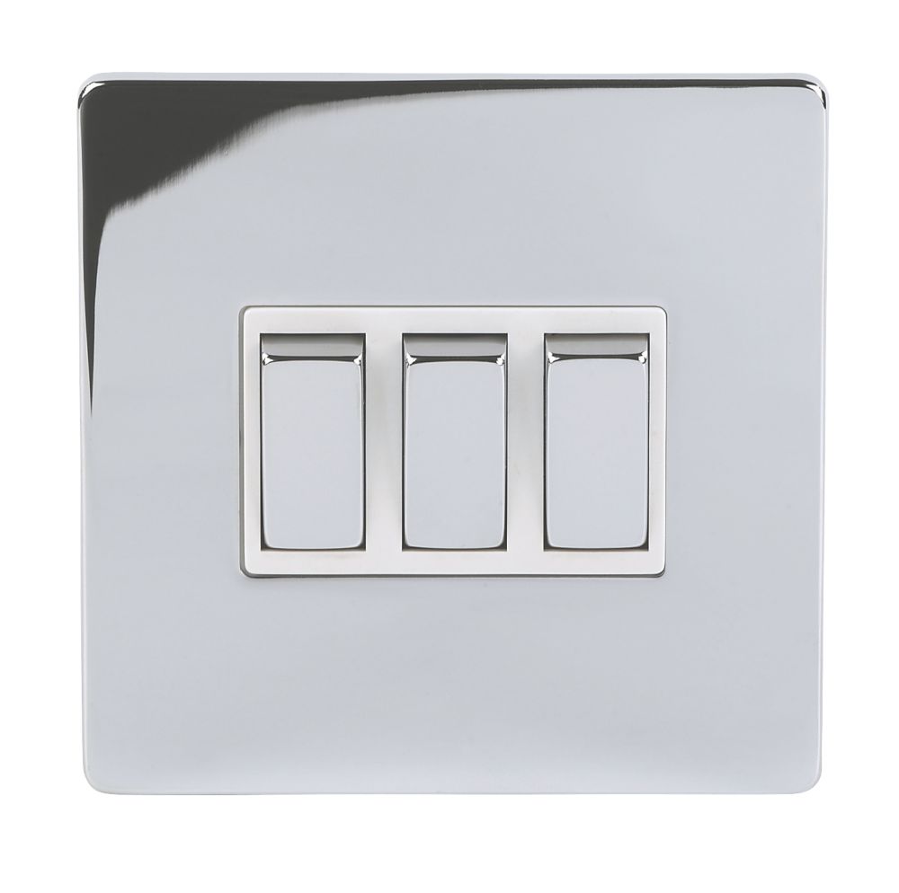 LAP 10AX 3-Gang 2-Way Light Switch Polished Chrome with White Inserts