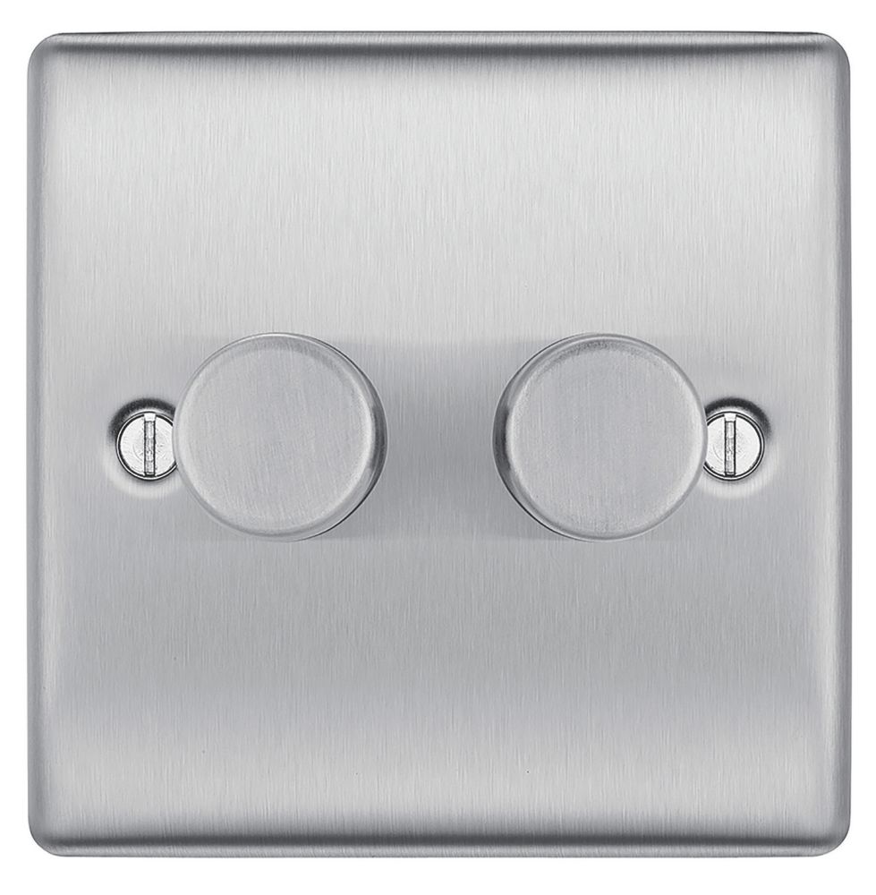 British General Nexus Metal 2-Gang 2-Way LED Dimmer Switch Brushed Steel