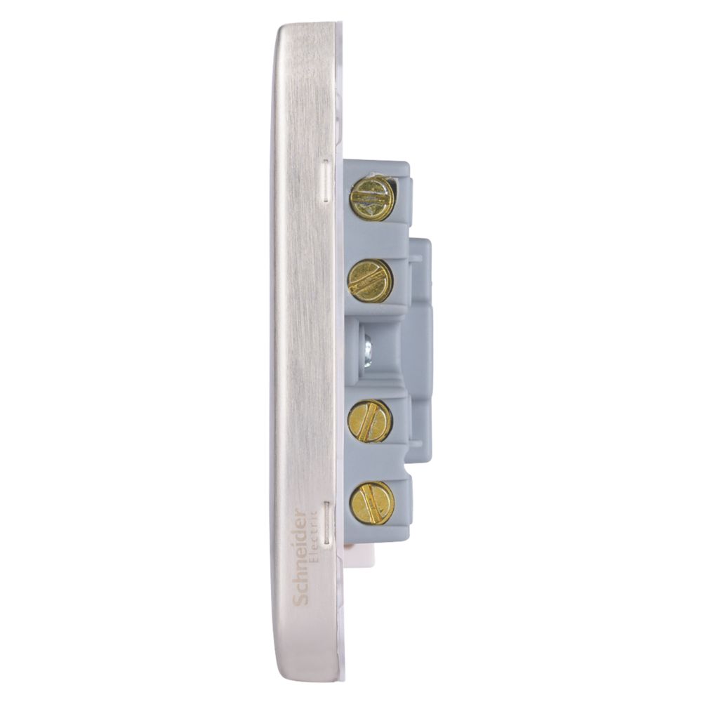 Schneider Electric Lisse Deco 13A Unswitched Fused Spur Brushed Stainless Steel with White Inserts