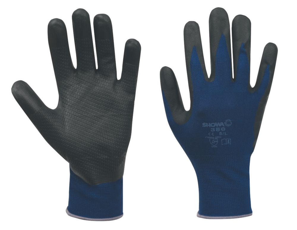 Showa 380 Nitrile Foam Grip Gloves Blue Large