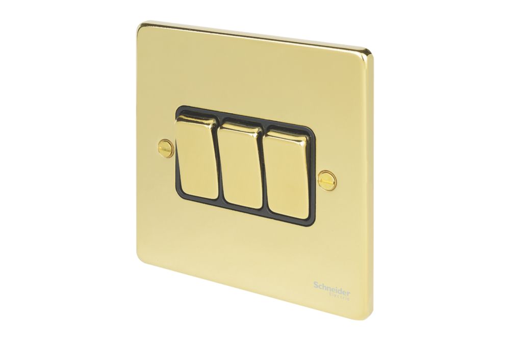 Schneider Electric Ultimate Low Profile 16AX 3-Gang 2-Way Light Switch Polished Brass with Black Inserts Reviews