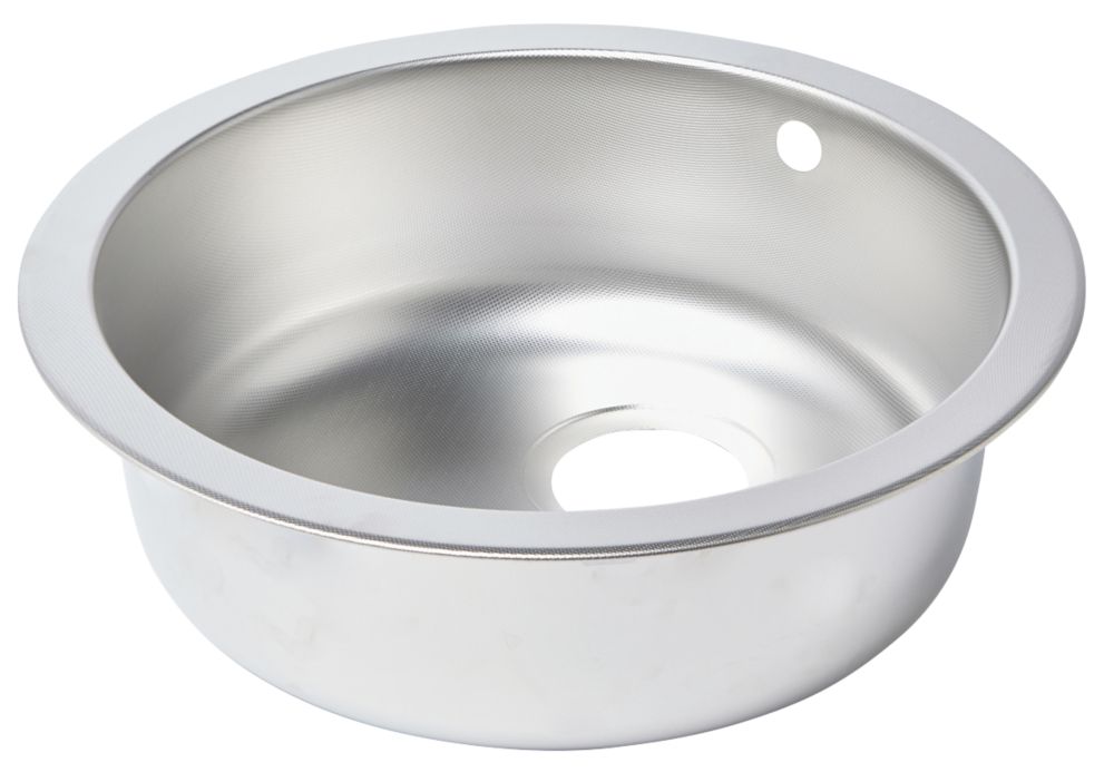 Round Kitchen Sink Textured Linen Stainless Steel 1 Bowl 450 x 450mm