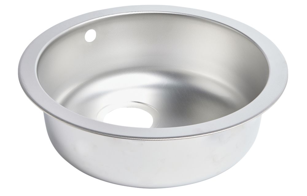Round Kitchen Sink Textured Linen Stainless Steel 1 Bowl 450 X 450mm