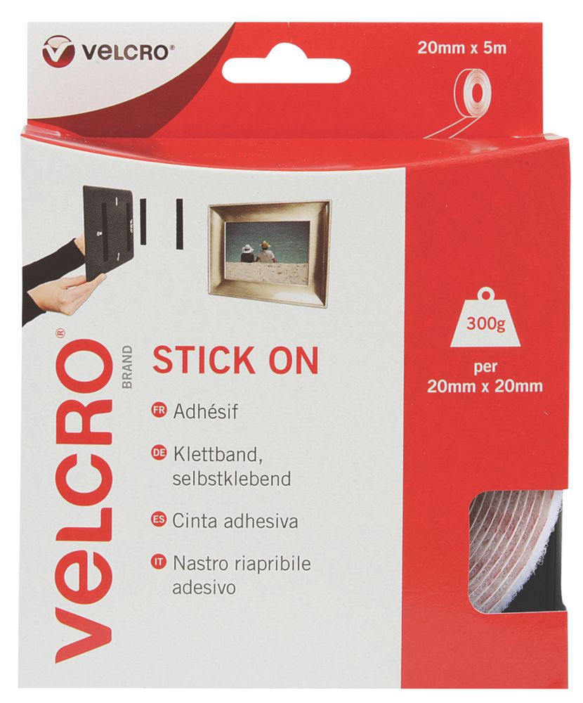 Velcro Brand White Stick-On Tape 5 x 20mm