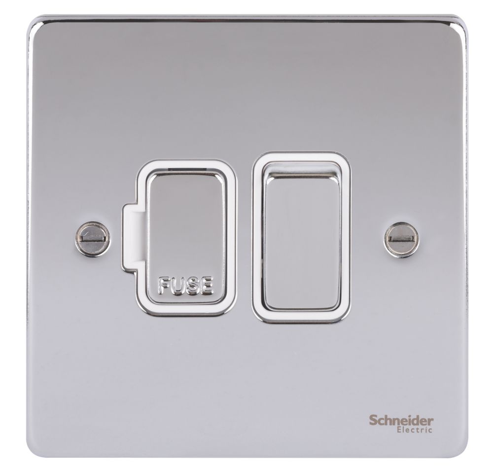 Schneider Electric Ultimate Low Profile 13A Switched Fused Spur Polished Chrome with White Inserts