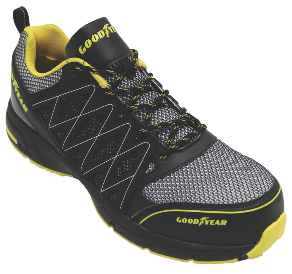 Goodyear Metal Free Safety Trainers Black/Yellow Size 8 Safety Trainers | Screwfix.com