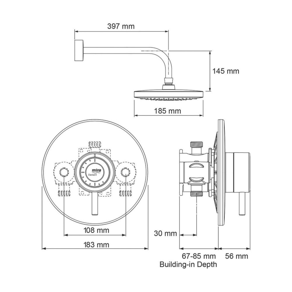 Mira Element BIR Rear-Fed Concealed Chrome Thermostatic Mixer Shower