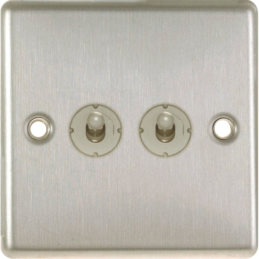 LAP 10AX 2-Gang 2-Way Toggle Switch Brushed Stainless Steel with Colour-Matched Inserts