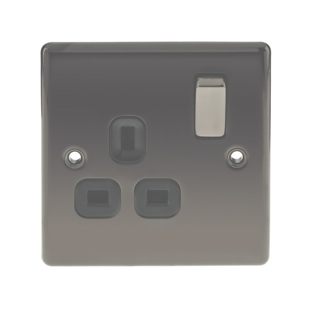 British General Nexus Metal 13A 1-Gang DP Switched Plug Socket Black Nickel with Black Inserts