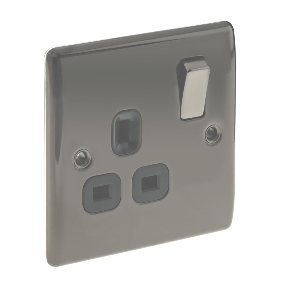 British General Nexus Metal 13A 1-Gang DP Switched Plug Socket Black Nickel with Black Inserts