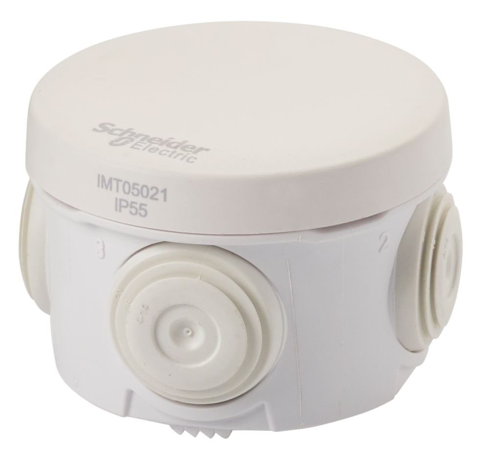 Schneider Electric Round 4-Terminal Junction Box with Knockouts White 60mm