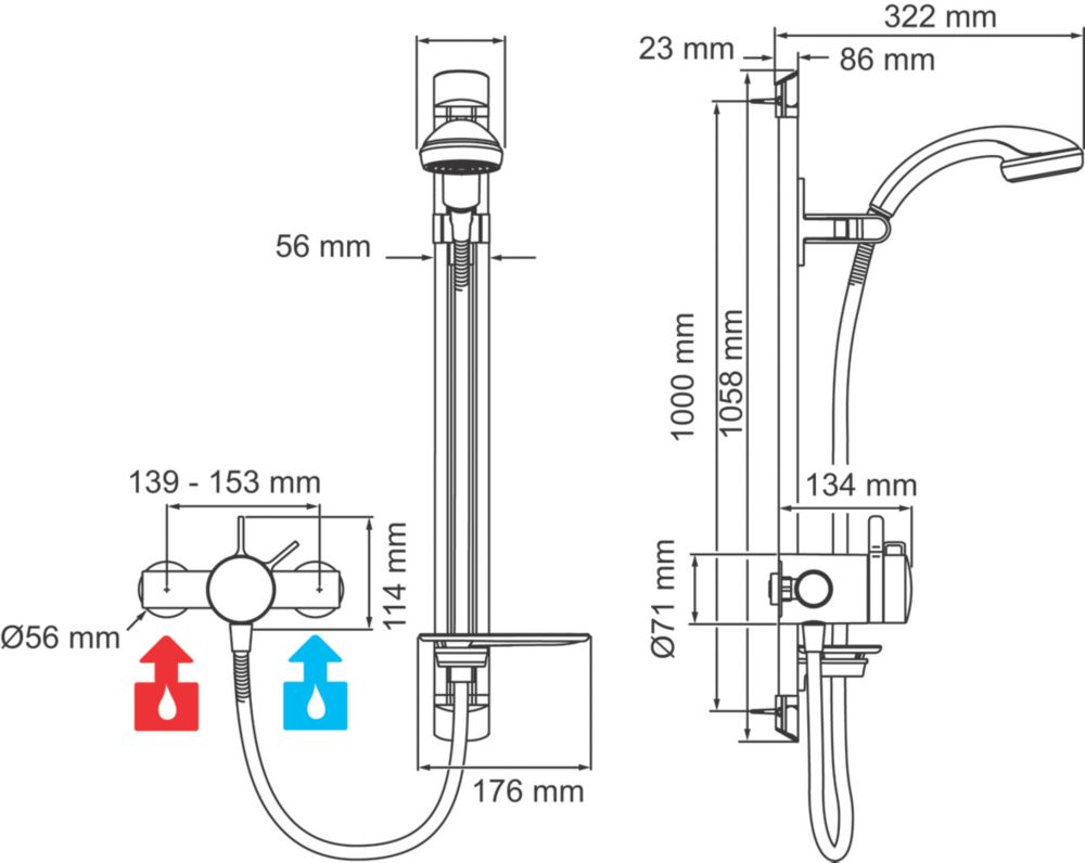 Mira Select Flex Rear-Fed Exposed Chrome/Brushed Chrome Thermostatic Mixer Shower