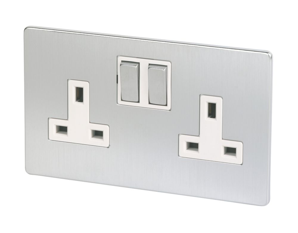 LAP 13A 2-Gang DP Switched Plug Socket Brushed Chrome with White Inserts Reviews