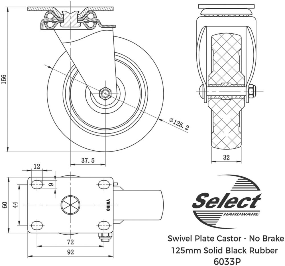 Select Heavy Duty Swivel Castor 125mm