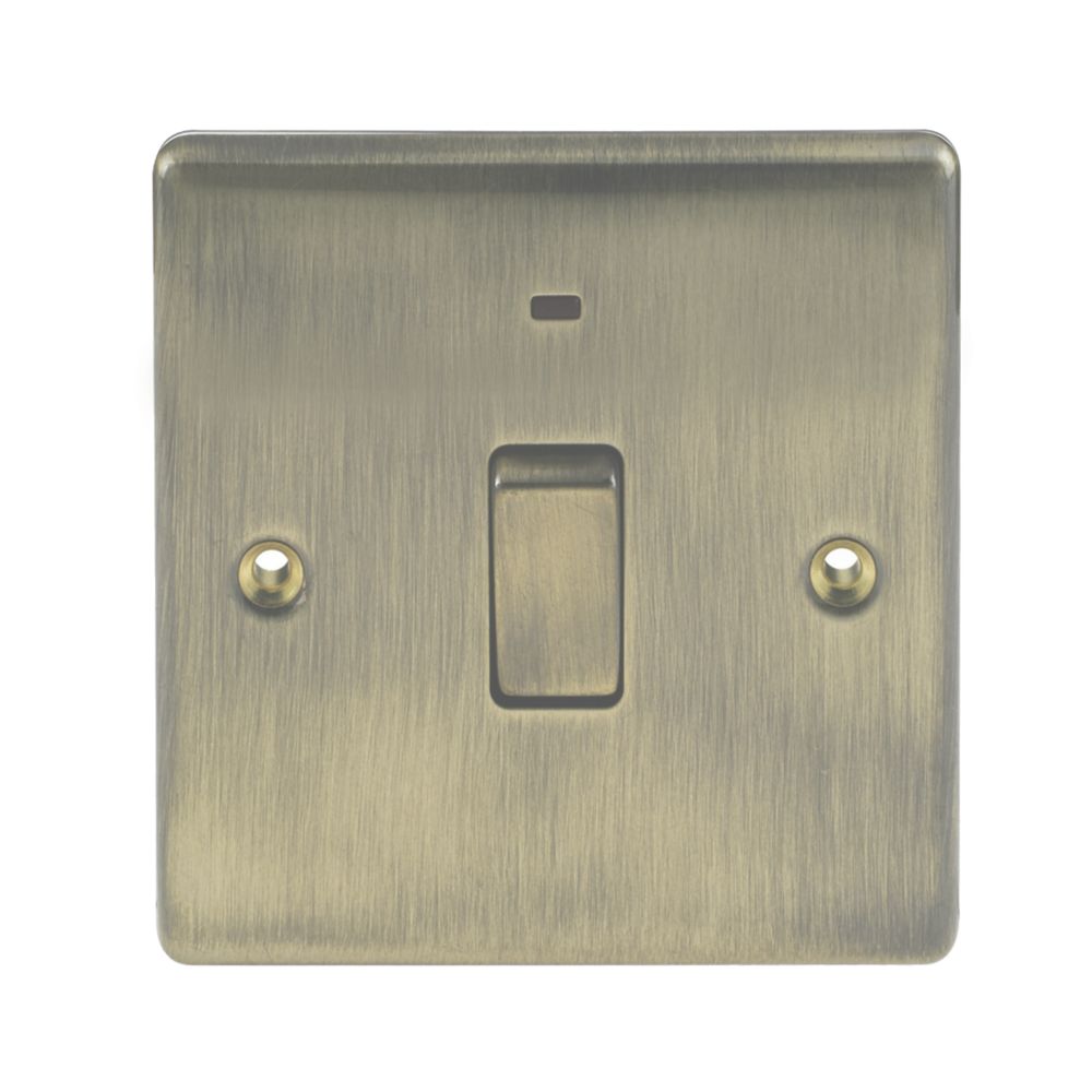 British General Nexus Metal 20A 1-Gang DP Control Switch Antique Brass with LED with Colour-Matched Inserts