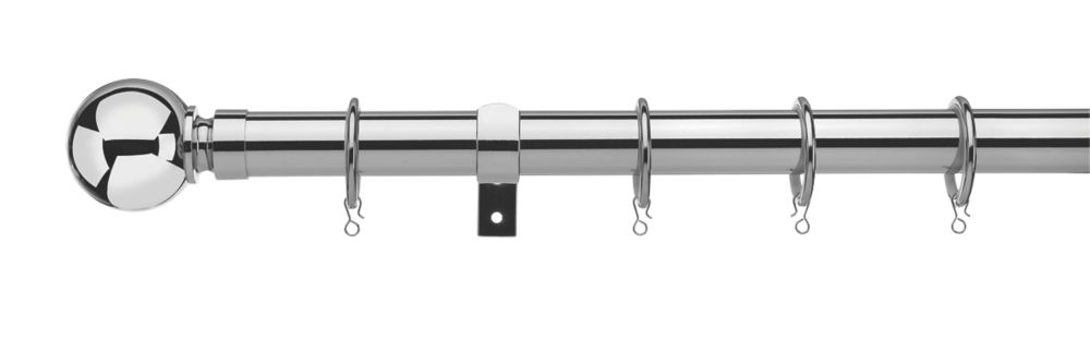 Chrome Extendable Metal Curtain Pole Rod Complete 28mm Diameter Large Finials 