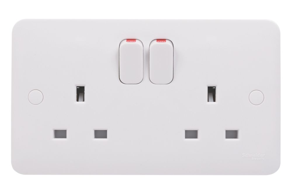 Schneider Electric Lisse 13A 2-Gang SP Switched Plug Socket White