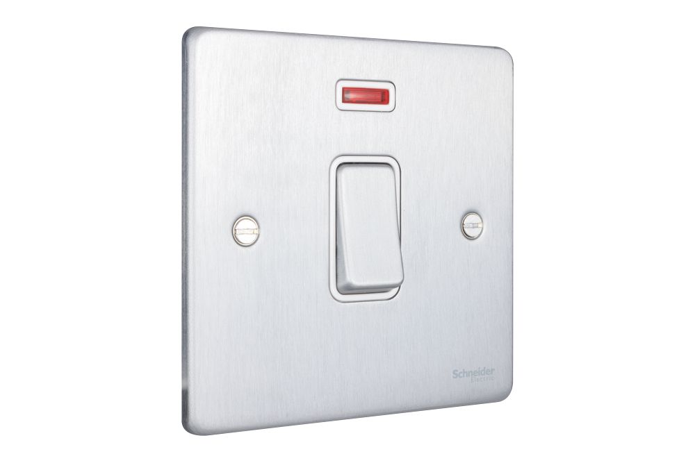 Schneider Electric Ultimate Low Profile 20AX 1-Gang DP Control Switch Brushed Chrome with Neon with White Inserts